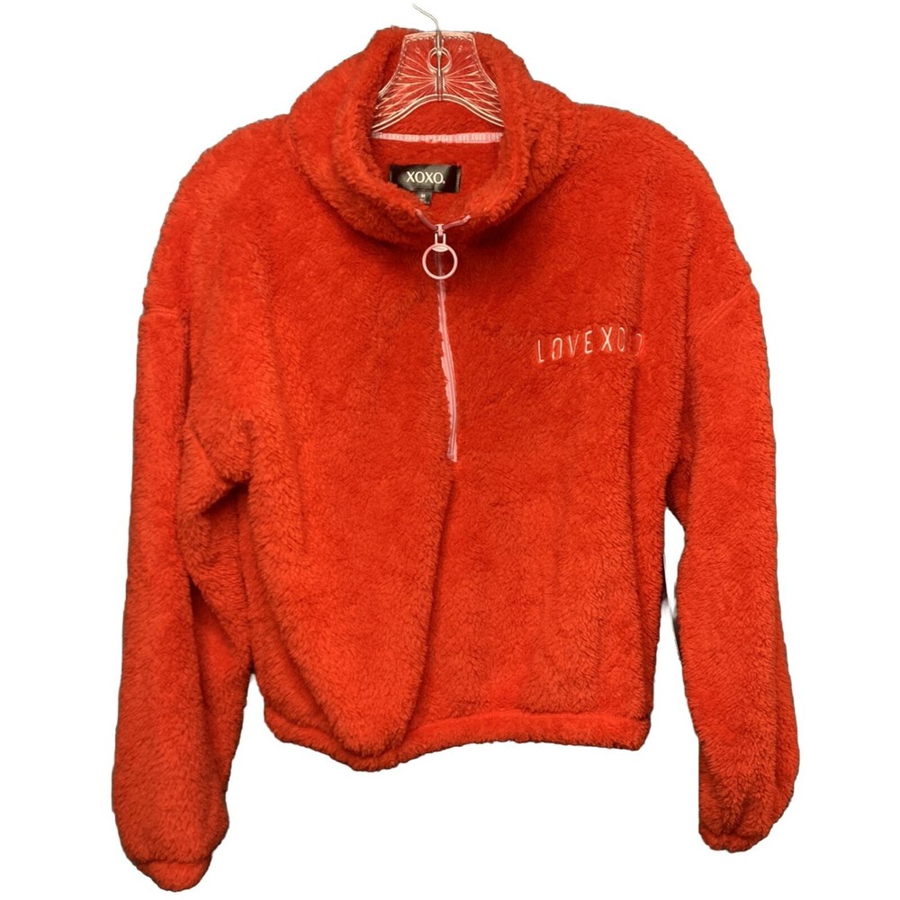XOXO Sleepwear Womens Soft Fuzzy 1/4 Zip Pullover High Neck Red‎ Jacket Size M